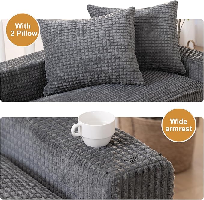 61" Convertible Sofa Bed Loveseat, Memory Foam Boneless Floor Couch with Removable Corduroy Cover, Tri-folding Compact Full-size Sleeper for Small Living Room, Playroom, Guest Room, RV (Dark Gray) | Convertible Sofa Bed, Premium Memory Foam, Ergonomic ...