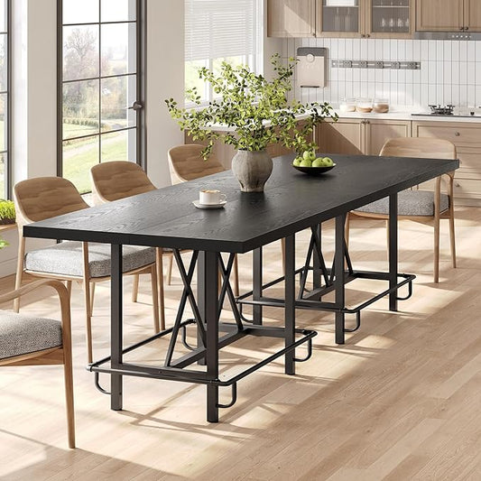 LITTLE TREE 63-Inch Industrial Bar Table with Metal Footrest, Counter Height Pub Table for Kitchen, Home Bar & Entertaining (Black)