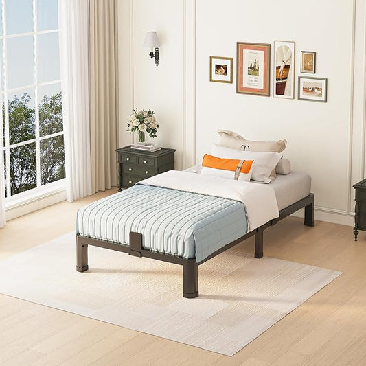 6 inch Twin Bed Frame with Round Corner Legs Mattress Slide Stopper,Low Profile Heavy Duty Metal Platform,No Box Spring Needed,Steel Slat Support,Easy Assembly,Noise Free