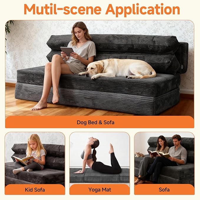 3-in-1 Sofa Bed, Couch Bed, Floor beds, Convertible Sofa Beds, Folding Couch for Adults(1PC, Dark Grey, 51.1"×39.3"×23.6")