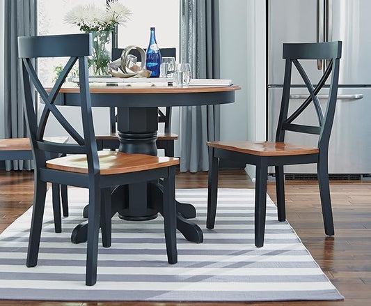 Home Styles Classic Black and Oak Pair of Dining Chairs, with Solid Hardwood Construction, Cottage Oak Finish, X-Style Back, and Mission Style Look, Set of Two
