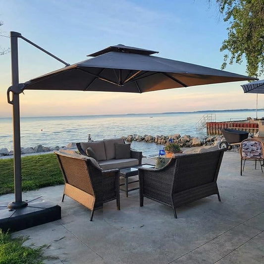 Hoteel 10ft Patio Umbrella Heavy Duty Aluminum Windproof & Shade Provision Outdoor Cantilever Double Top Offset Large Umbrella Height Adjustable with 360°Rotation for Patio Pool Deck Gazebo, Gray