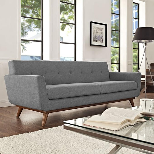Modway Engage Mid-Century Modern Upholstered Fabric Sofa in Expectation Gray
