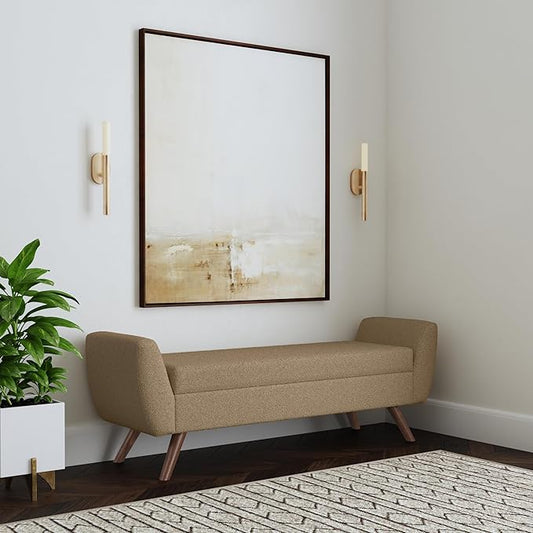 HomePop Modern Storage Bench with Wood Legs |Homepop Home Décor|Bench with Storage for Living Room & Bedroom - Brown