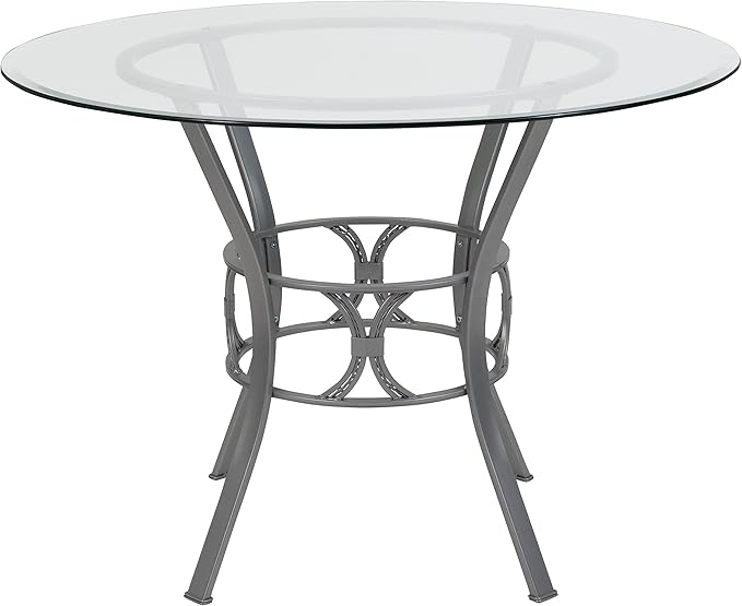 Flash Furniture Carlisle 42'' Round Glass Dining Table with Silver Metal Frame