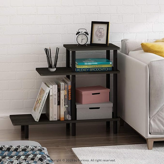 Furinno Turn-N-Tube 3-Tier Sofa Side Table, Espresso/Black, 31.5 in x 11.61 in x 25.63 in