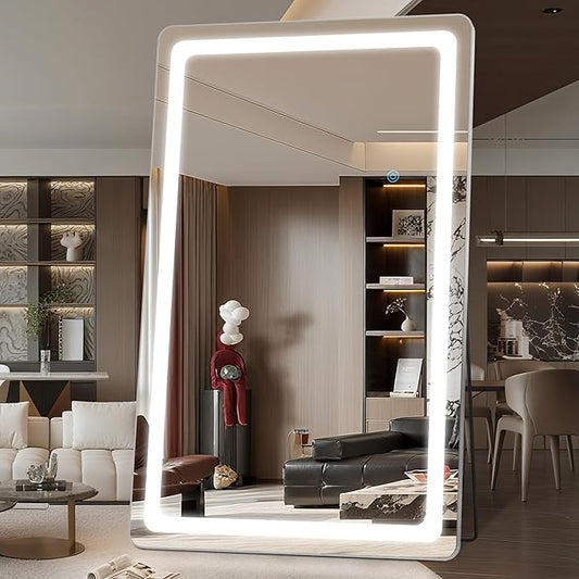 Antok LED Full Length Mirror with Light, 72"x44" Lighted Full Body Mirror with Stand, Dimmable & 3 Color Lighting Standing/Leaning/Wall Mounted Vanity Mirror for Bedroom Cloakroom Livingroom(Rect)