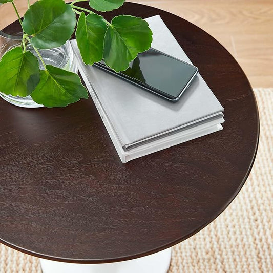 Modway Lippa Round 20" Wood Grain Mid-Century Modern Side Table, White Chevron Walnut