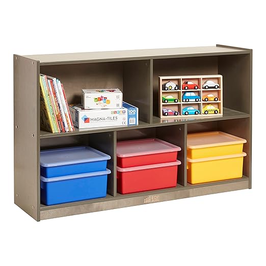 ECR4Kids 5-Compartment Mobile Storage Cabinet, Preschool, Classroom Furniture, Grey Wash
