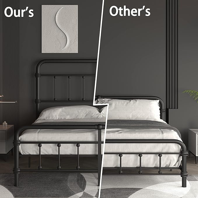 California-King-Bed-Frame-Metal-Platform Bed Frame with 49" High-Headboard - Solid Quite Easy Set Up Mattress Foundation No Box Spring Needed