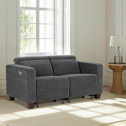 MCombo 62.2'' Reclining Loveseat, Wall Hugger Power Loveseat Recliner Sofa with Adjustable Headrest, USB A & C Charge Ports, Wood Legs, for Living Room (Fabric, HL198M1) (Dark Grey)