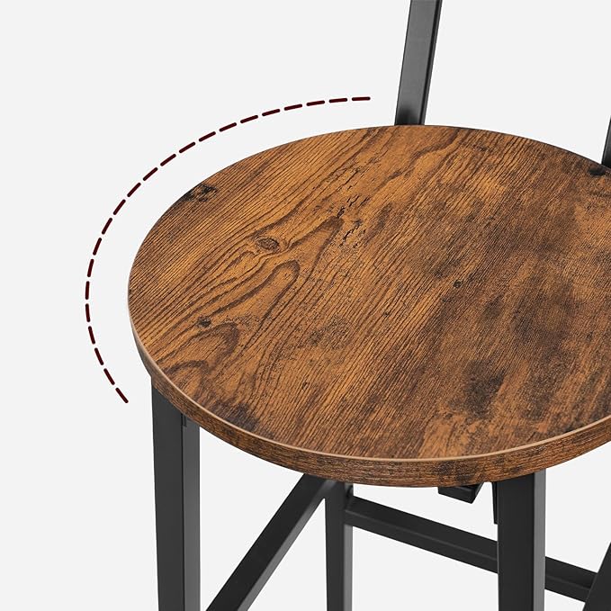 Bar Stools, Set of 2 Round Bar Chairs with Footrest, 28 Inch Kitchen Breakfast Bar Chairs, Industrial Bar Stools, Easy Assembly, for Dining Room, Kitchen, Rustic Brown BAHR02701 (Pack of 3)