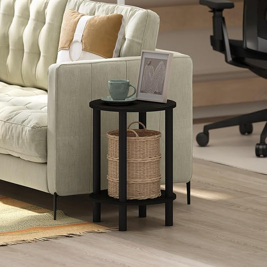 Furinno Turn-N-Tube Side Table, 2-Tier Round End Table, Toolless Assembly Night Stand, Bedside Table with Open Shelf, for Living Room, Bedroom, Espresso