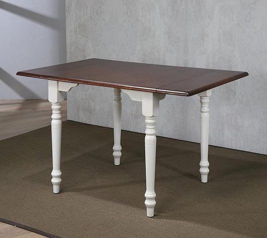 Sunset Trading Andrews 48" Rectangular Drop Leaf White with Chestnut Brown Top | Seats 6 Dining Table, 3 Sized, Distressed Antique Black with Cherry (PK-ADW3448-AW)