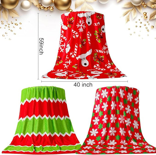 Buryeah 12 Pack 59" x 40" Christmas Fleece Blankets Bulk for Homeless Winter Warm Flannel Soft Cozy Throw Blankets Printed Snowflake Deer Snowman for Home Bedding Couch Chair Gift(Vivid Style)