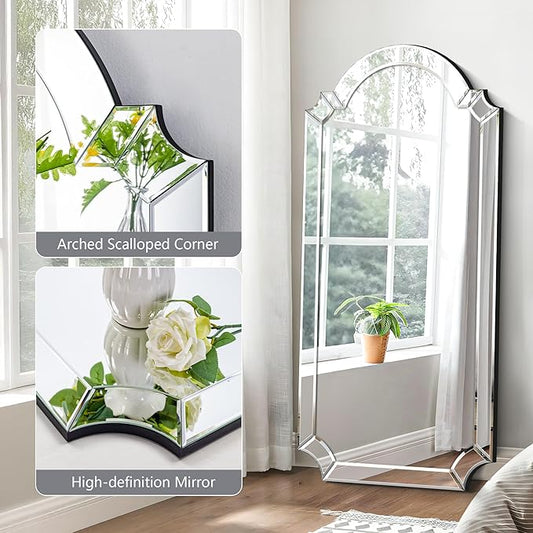 Chende Arched Full Length Mirror, 59" x 30" Large Decorative Wall Mirror with Beveled Glass Frame for Wall Decor Living Room, Bathroom, Bedroom, Dining Room, Unique Design