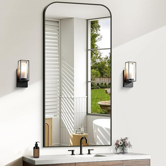 Bathroom Mirror, 24x48 inch Black Rectangle Wall Mounted Mirror with Thin Frame, Bathroom Vanity Mirrors for Over Sink, Entryway, Living Room, Bedroom