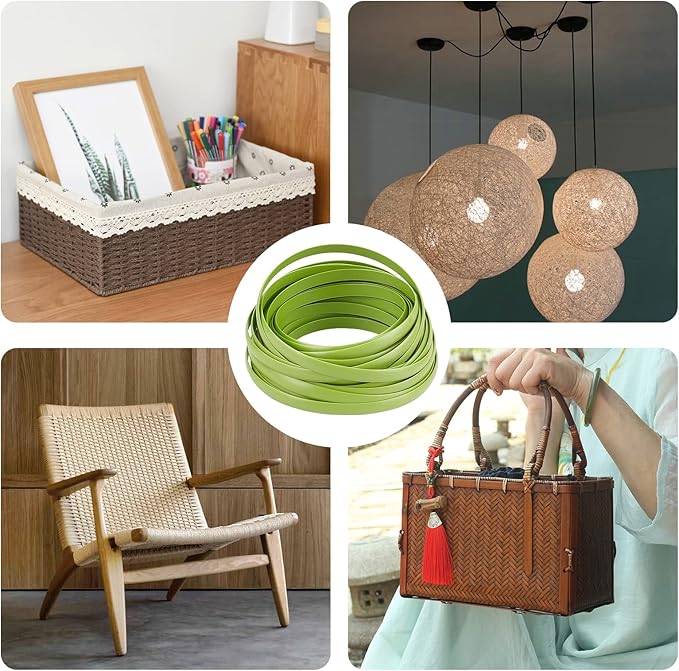 GORGECRAFT 8mm x 10m Rattan Weaving Wicker Repair Material Synthetic Rattan Plastic Flat Polyethylene Woven Knit Vinyl for Repair DIY Home Furniture Chair Table Storage Basket Weaving Crafts(Green