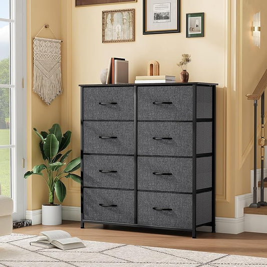 DWVO Fabric Dresser for Room, Tall Storage 8 Drawers, Black Dresser & Chest of Drawers, Storage Drawer Organizer for Closet, Living Room