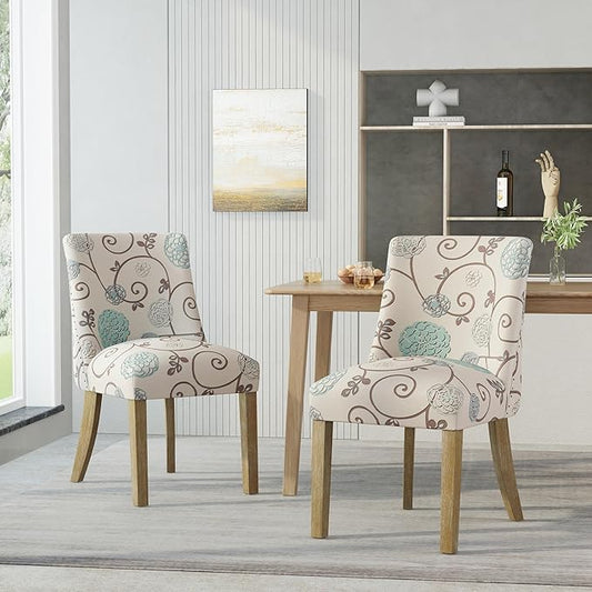 Christopher Knight Home Frances Dining Chair, 19.75 "W x 24.75 "D x 35 "H, Beige and Blue Floral + Natural Brown, Set of 2