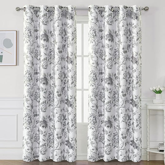 H.VERSAILTEX Blackout Curtains 108 Inch Length 2 Panels Set Floral Print Curtain Drapes for Living Room Thermal Insulated Grommet Window Curtains for Bedroom - Traditional Floral in Antique Green