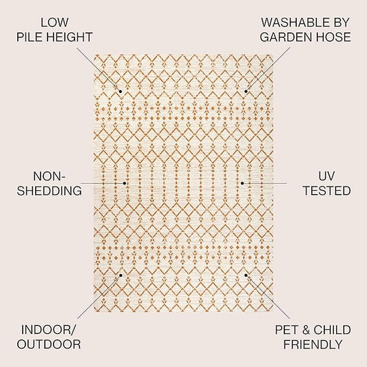 JONATHAN Y Moroccan Geometric Indoor Outdoor Round Area Rug 5 Ft Cream/Orange, Ourika Textured Weave for Backyard, Patio, Porch, Easy-Cleaning, High Traffic, Pet-Friendly, Non-Shedding (SMB108O-5R)