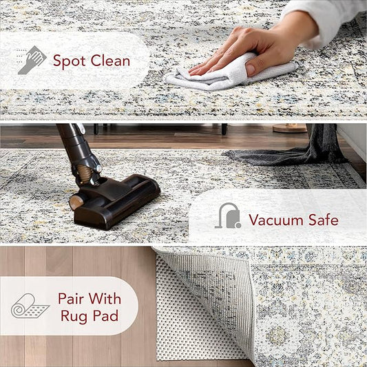 Nuloom Verona Grey/Ivory, 2' x 3', Vintage Medallion, Soft and Cozy, High Traffic, Stain Resistant, Easy Clean, Durable Area Rug for Bedroom, Living Room, Dining Space, Den, Foyer, Entryway