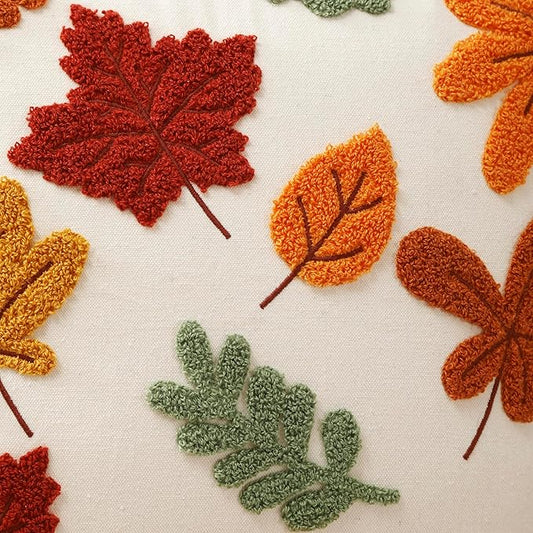 Fall Throw Pillow Covers 20x20 Set of 2, Autumn Thanksgiving Leaf Leaves Decorative Embroidery Velvet Cushion Cases Decor Home Decorations for Couch Patio Furniture Bed Room Livingroom Sofa Porch