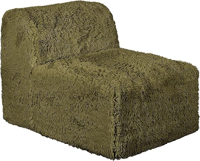 Furniture of America Havyn Modern Faux Fur 1-Seater Modular Armless Foam Sofa Chair with Deep Seat, Compressed Couch in a Box, No Assembly Required, for Living Room and Office, Olive Green