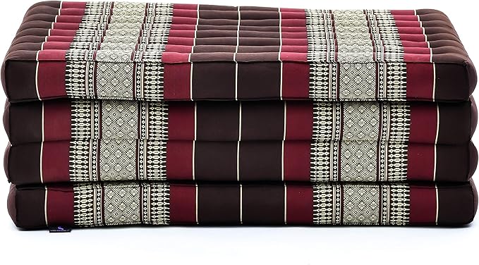 Leewadee Trifold Mattress Standard – Comfortable Thai Massage Pad, Foldable Floor Mattress Filled with Eco-Friendly Kapok, Perfect to Use as a Sleeping Mat 79 x 28 inches, Brown red