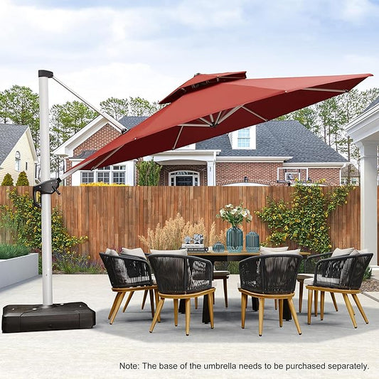 PURPLE LEAF 13 Feet Double Top Round Deluxe Patio Umbrella Offset Hanging Umbrella Outdoor Market Umbrella Garden Umbrella, Brick Red