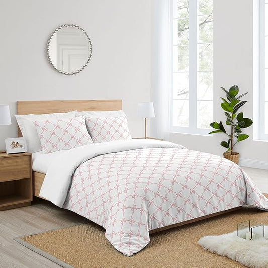 Sweet Jojo Designs 3-Piece Queen Comforter Set (Pink Bows) for Girls, Kids, Teen, Adult Bed Room incl. Full Size Bedding Sets & Sham (Blush, Bow for The Ballerina, Ballet Dancer, Princess Collection)