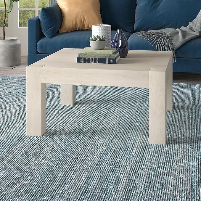 Henn&Hart 34" Square Coffee Table with Wood Top for Living Room, Family Room, Office, or Apartment, Beech White