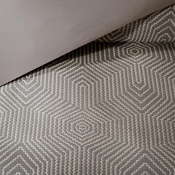 Madison Park Signature Cozy Comforter Set - All Season Bedding Combo Filled Insert and Removable Duvet Cover, Shams, Decorative Pillows, Queen (92 in x 96 in), Geometric Grey 9 Piece