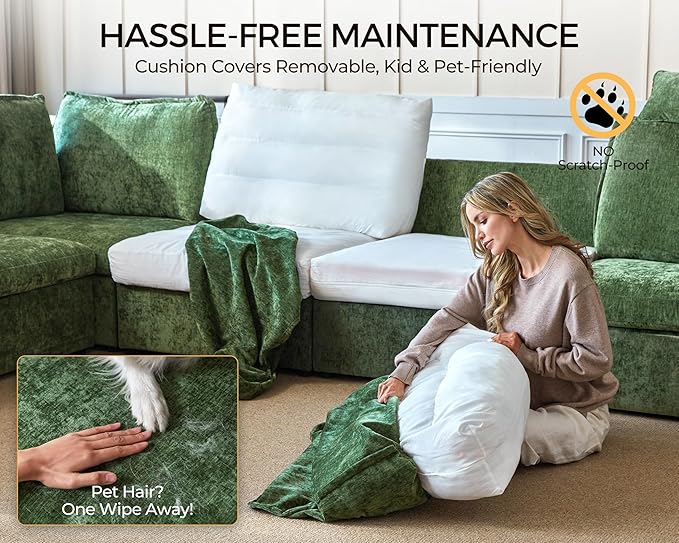 Oversized Modular Sectional Sofa with Double Power Recliner, Cloud Reclining Couch with Headrest, Storage Drawer Charging Cup Holders, Deep L-Shaped 6 Seater with Corner, Chenille, Green