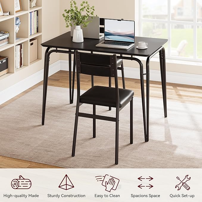 GAOMON 3-Piece Dining Table Set, Sturdy Wooden Square Table and Chair Breakfast Table Set for 2 Person,for Home or Commercial Dining Room,Black