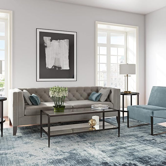 Henn&Hart 45" Wide Rectangular Coffee Table with Mirror Shelf in Blackened Bronze, Modern coffee tables for living room, studio apartment essentials