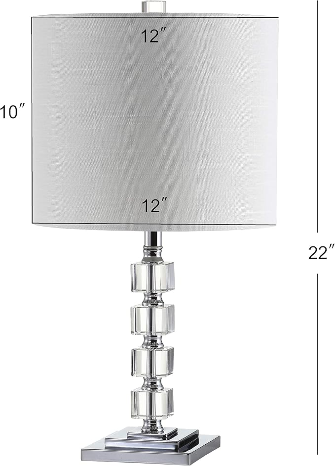 JONATHAN Y 22" Clear Crystal and Chrome Stacked Cube Table Lamp Set of 2, Glam Contemporary Nightstand Lamps with White Linen Drum Shade, LED Bulbs Included JYL5040A-SET2