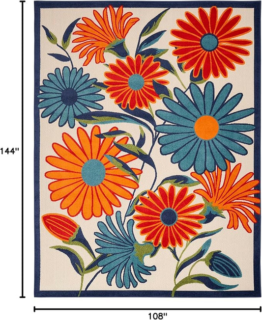 Nourison Home Aloha Multicolor 9' x 12' Area Rug - Easy Clean, Non Shedding, Bed Room, Living Room, Dining Room, Kitchen (9' x 12')