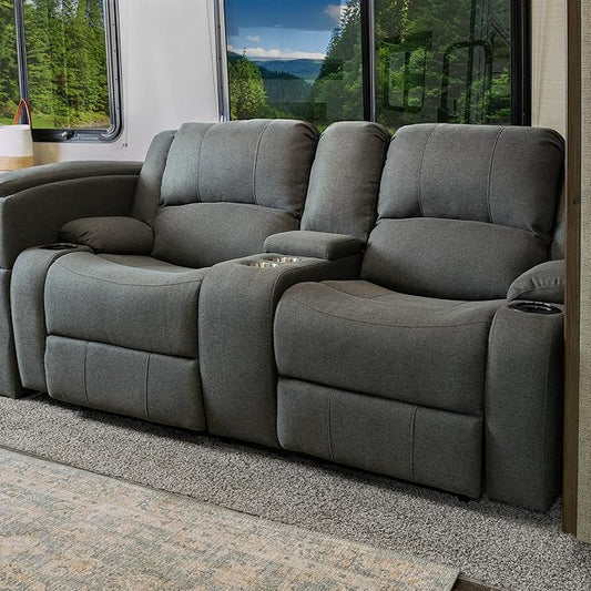 RecPro Charles Powered Double RV Wall Hugger Recliner Sofa | RV Loveseat | RV Furniture | Cloth (Fossil, 67")