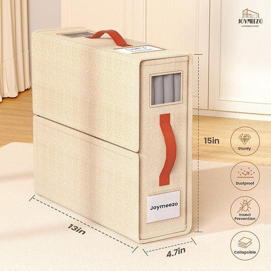 6 Pack Bed Sheet Organizers and Storage(King &Queen Size) with an Elastic Strap, Foldable Closet Linen Sheet Storage Container, Sheet Set Box for Blanket, Duvet Cover and Pillowcase, Beige