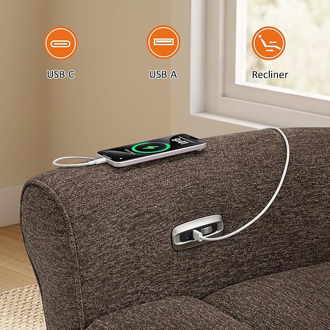 MCombo 87.8" Wall Hugger Power Reclining Sofa, 3-Seat Triple Recliner Couch with USB Ports, Rolled Arm Space Saving Recliner Sofa for Living Rooms Apartments RV, Fabric PR635M5 (Dark Brown) | 1.4" Wall Clearance