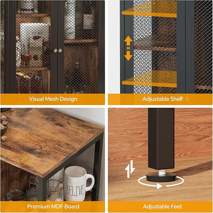 Coffee Bar Cabinet with Storage, Liquor Cabinet Bar with 2 Visible Doors, Small Coffee Station Cabinets, Farmhouse Industrial Buffet Sideboard Cabinets for Home Kitchen, Dining Room, Living Room
