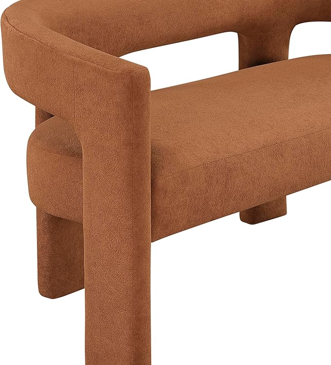 Lexicon 54.5 Inch Modern Curved Boucle Upholstered Dining Bench, Open Back Design, Soft Contemporary Accent Bench for Dining Room/Entryway, No Assembly Required, Orange