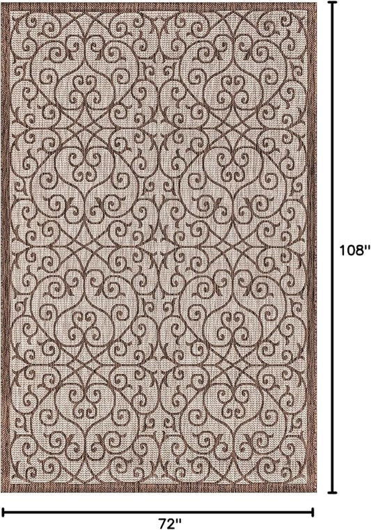 JONATHAN Y Vintage Filigree Indoor Outdoor Area Rug 6X9 Taupe/Espresso, Madrid Textured Weave for Backyard, Patio, Porch, Easy-Cleaning, High Traffic, Pet-Friendly, Non-Shedding (SMB107C-6)