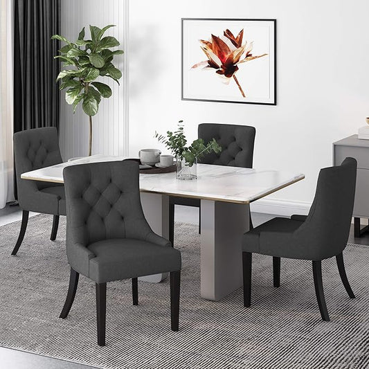 Christopher Knight Home Harriet Contemporary Tufted Fabric Dining Chairs (Set of 4), Dark Gray, Espresso