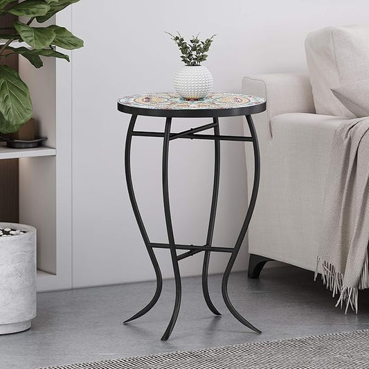 Christopher Knight Home Ignativs Indoor Side Table with Tile Top, Yellow, Red, and Black