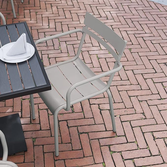 Flash Furniture Nash Commercial Grade Steel Stack Chair, Indoor-Outdoor Arm Chair with 2 Slat Back, Set of 2, Silver