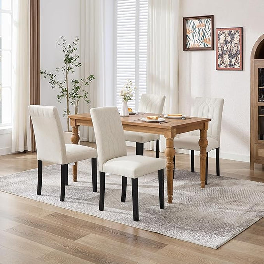 VECELO Upholstered Dining Chairs Set of 4, Modern Accent Parsons with Comfort Seat, Solid Wood Legs w/Rubber Footpads, for Living Room Kitchen, Beige