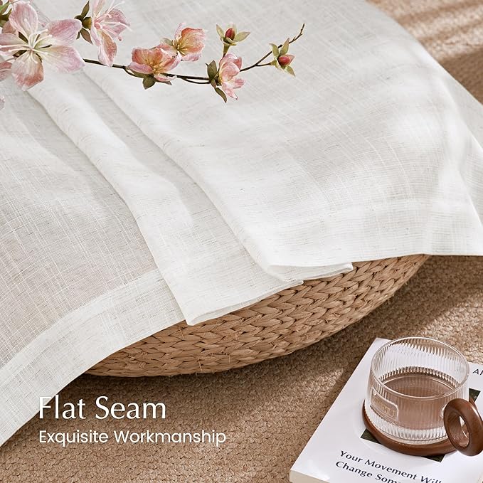 NICETOWN Semi Sheer Linen Curtains 72 inches Long for Farmhouse, Grommet Privacy with Light Filtering Window Treatments Vertical Drapes for Bedroom/Living Room, W52 x L72, 2 Panels